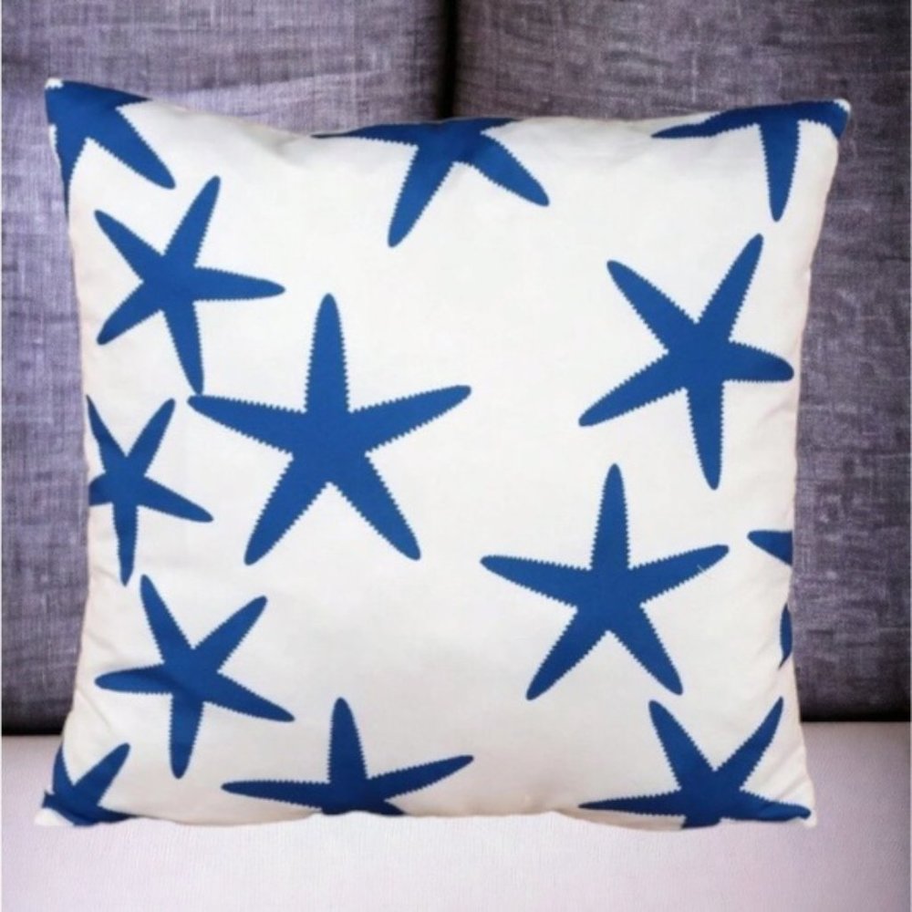 Coastal Starfish Pillow Cover Beach Nautical Square Blue White 17. 7 X 17.7 in - Picture 12 of 16
